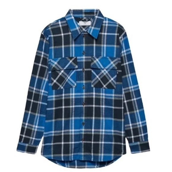 Aritzia TNA Oversized Blue Long Sleeve Flannel Organic Cotton - Picture 3 of 14